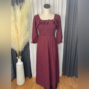 burgundy off shoulder maxi dress